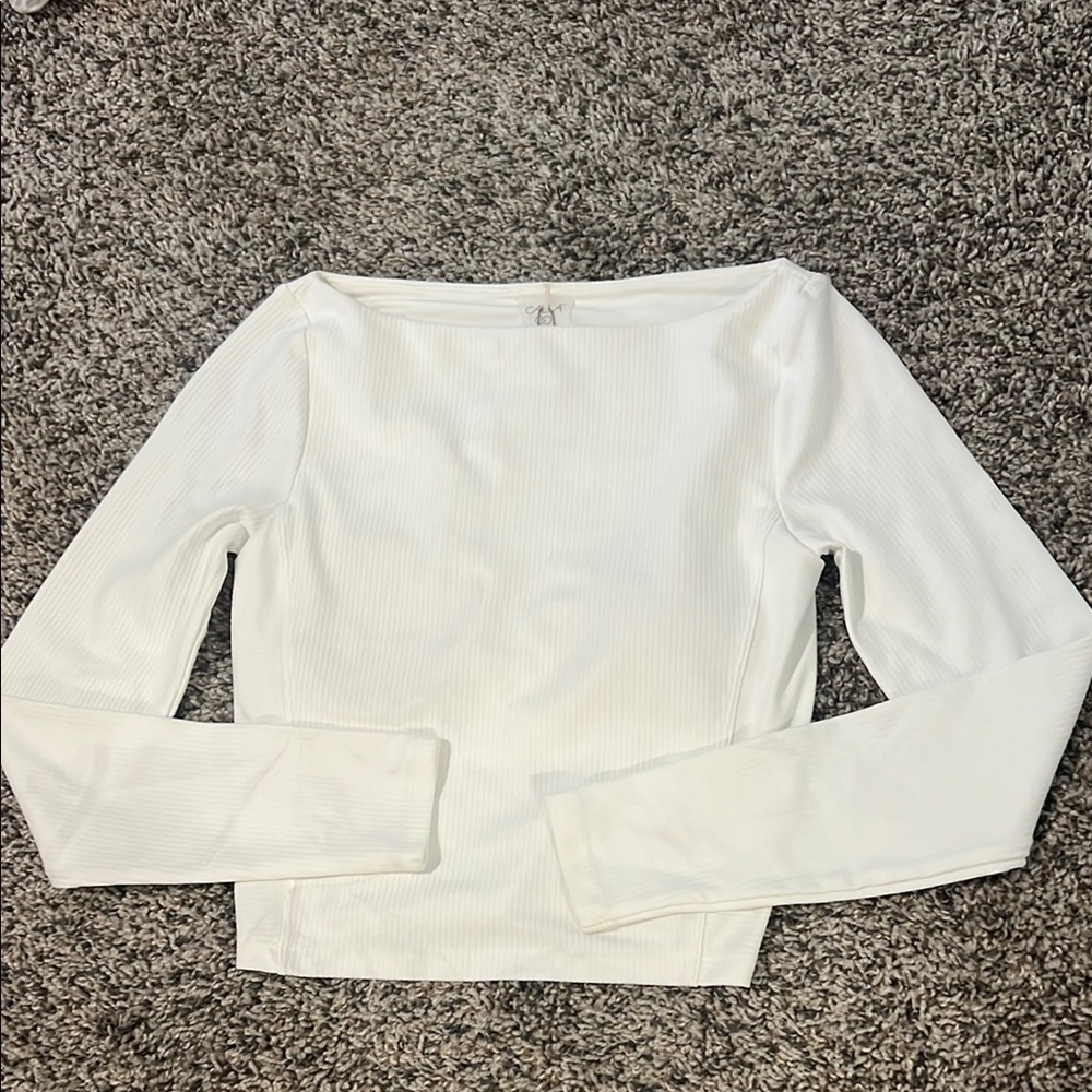 CALIA by Carrie Underwood White Ribbed Long Sleeve Top
